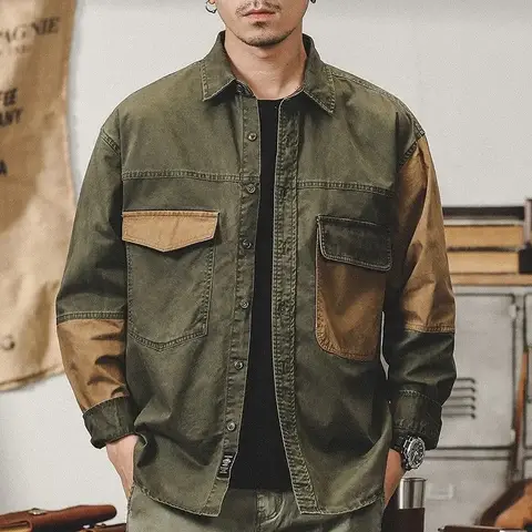 데님 재킷 남성용 단추 카우보이 코트, 주머니가 있는 오리지널 트렌디 착용, L 사이즈 럭셔리 의류, 한국 원단