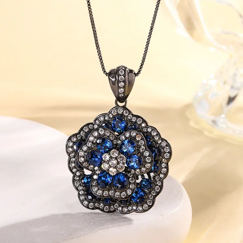 S925 Silver Plated 18K Gold Plated PT950 Platinum Blue Spindle Rose Temperament Light Luxury Black Gold Suit for Women