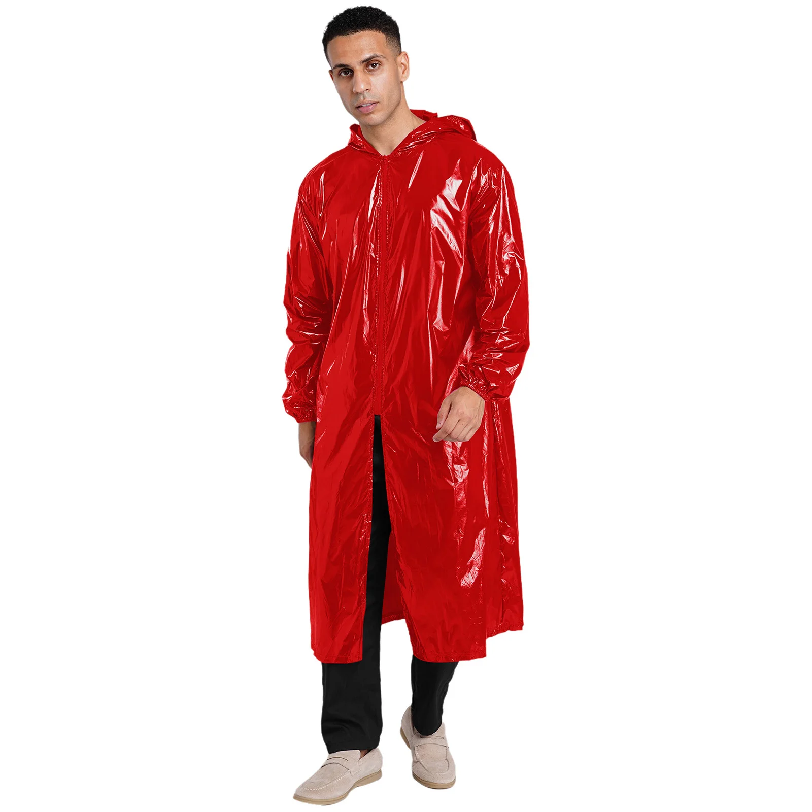 Herren Wasserdichte Jacke mit Kapuze, Langarm-Regenmantel mit Reißverschluss vorne, Leichte Arbeitsjacke für Wandern und Regentage
