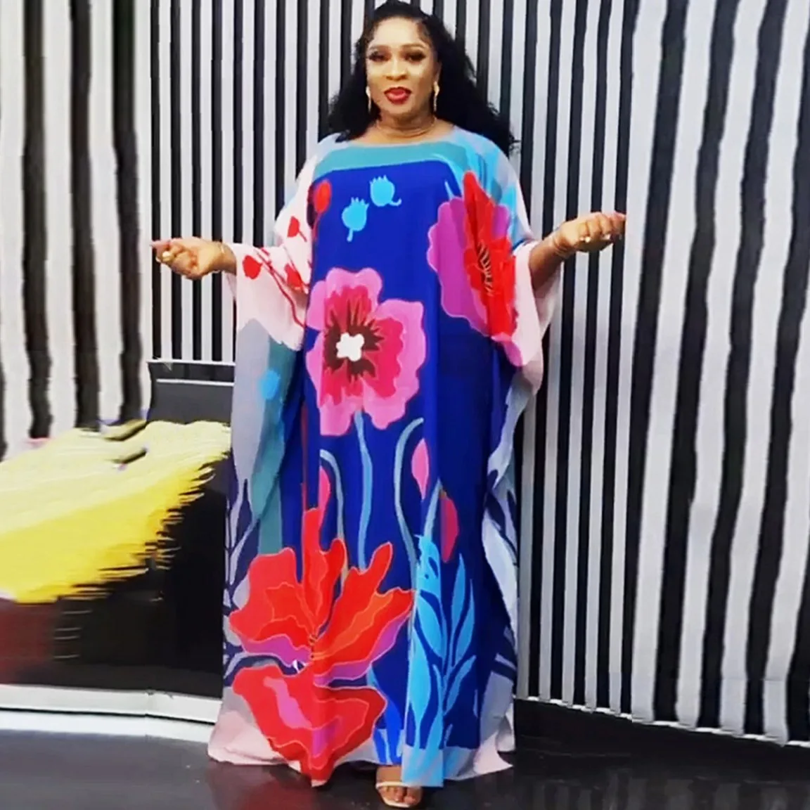 Africa Fashion Blogger Recommend Popular Printed Kaftan Maxi Dresses Loose Summer Beach Bohemian Kaftan Long Dress For Lady