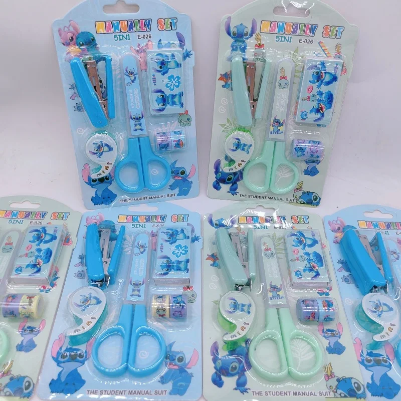 2pcs/set Disney Stitch Scissors Stapler Tape Sticker Stationery Set Student Learning Binding Tools School Supplies Kids Gift