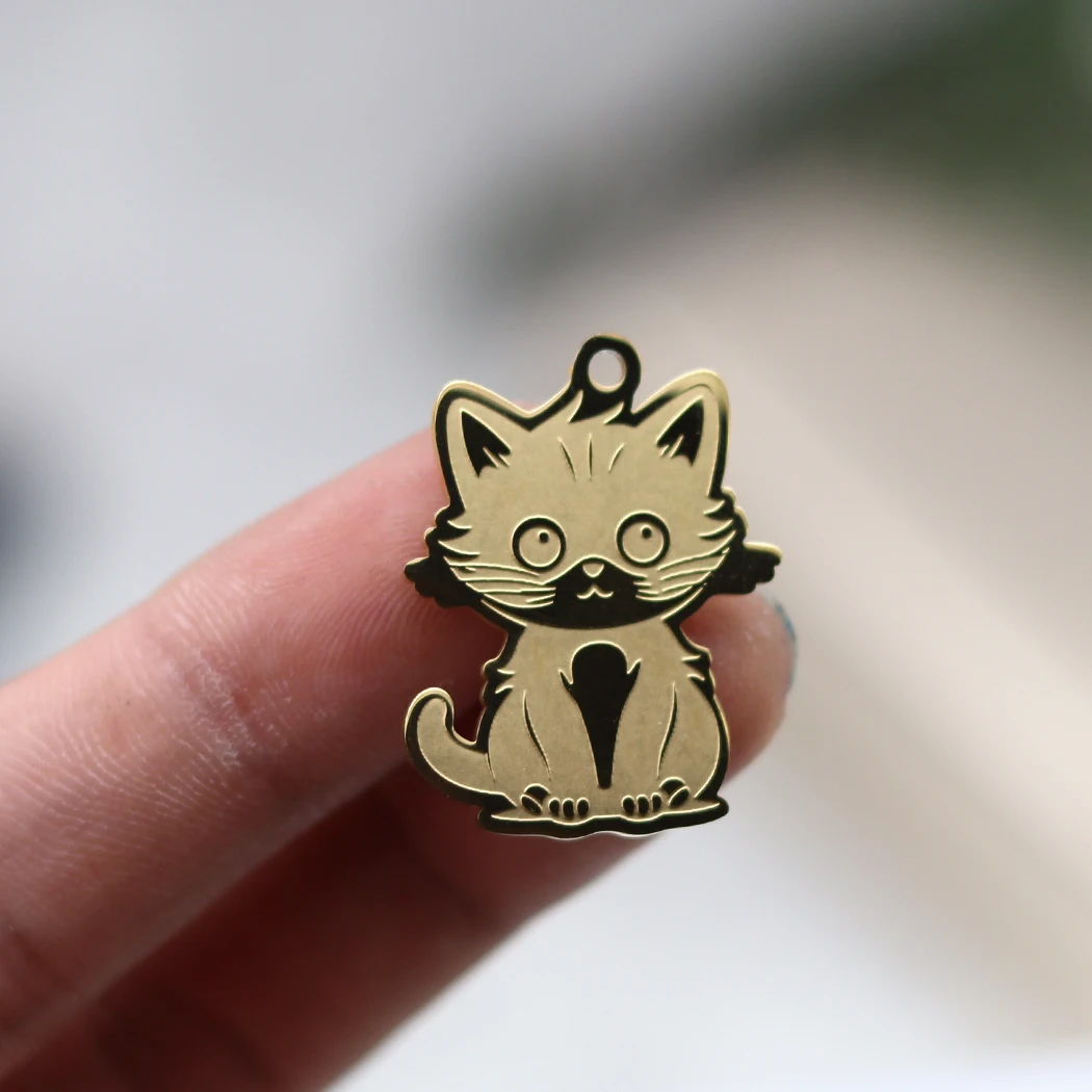 2pcs Cute Cat Design Charms Stainless Steel Animal Pendants For DIY Bracelet Necklace Jewelry Making Accessories image 3