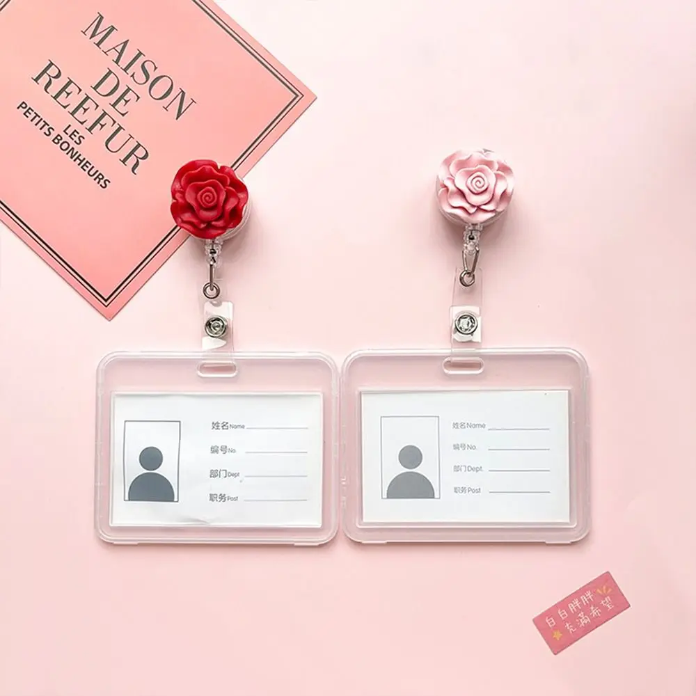 New Girl Three-dimensional Rose Back Clip Student Badge School Brand Portable Flexible and Transparent Lanyard Badge