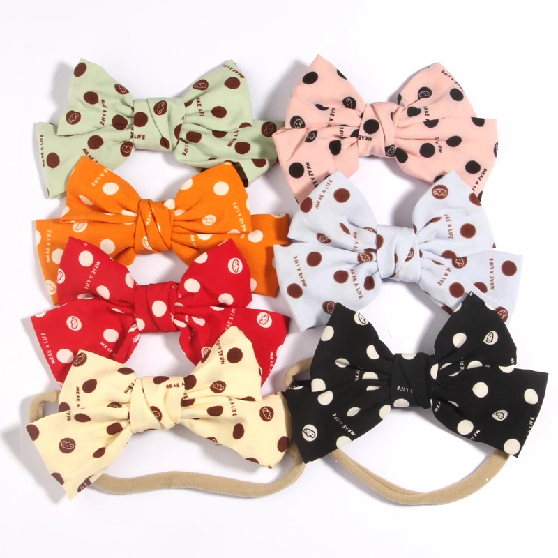 

7Pcs 4.8" 12cm Polka Dot Print Barrettes Hair Bows Headbands Bow Knotted Chiffon Hairpin for Women Girls Headwear Hair Accessory