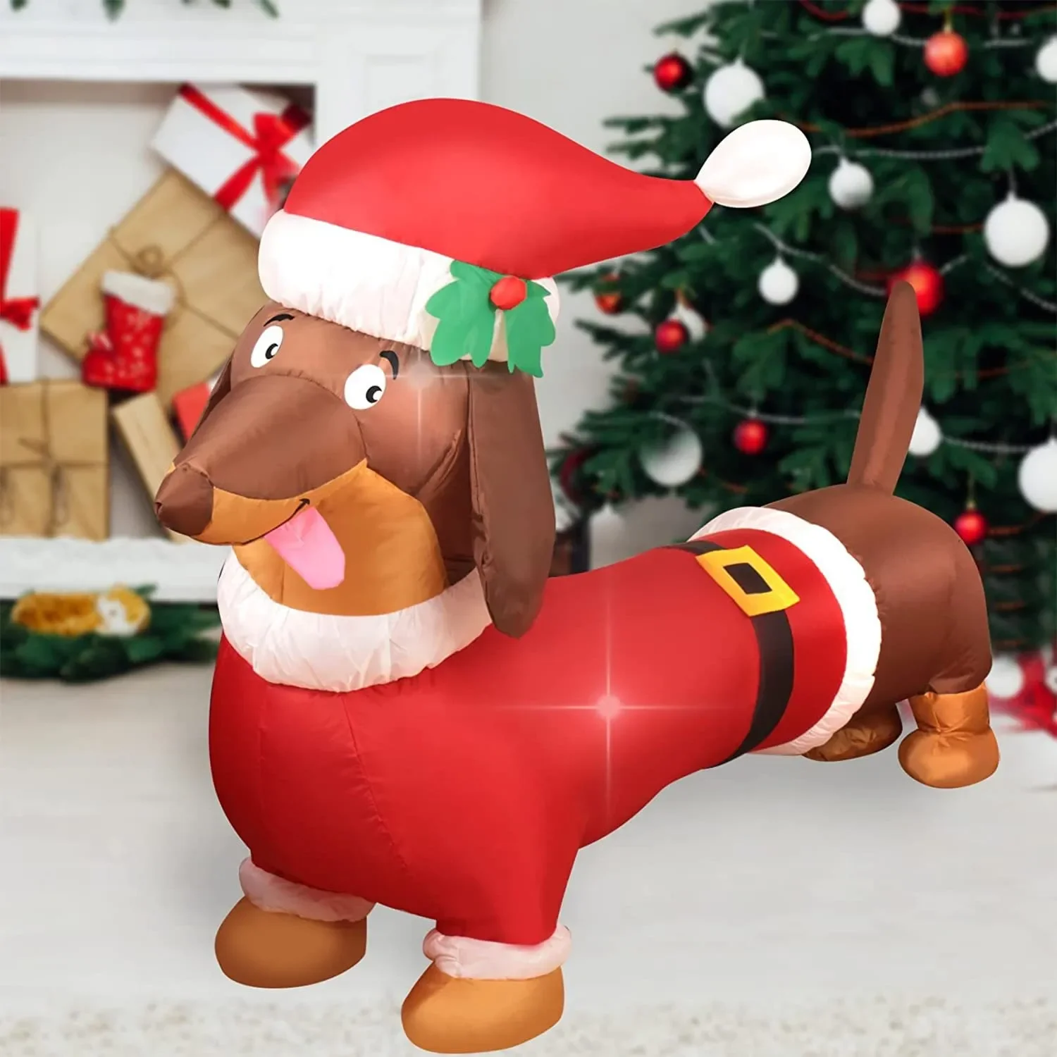 New 1.5 Meters Long Inflatable Christmas Dachshund, LED Inflatable Light Christmas Dog, Indoor Air Model, Outdoor Decoration