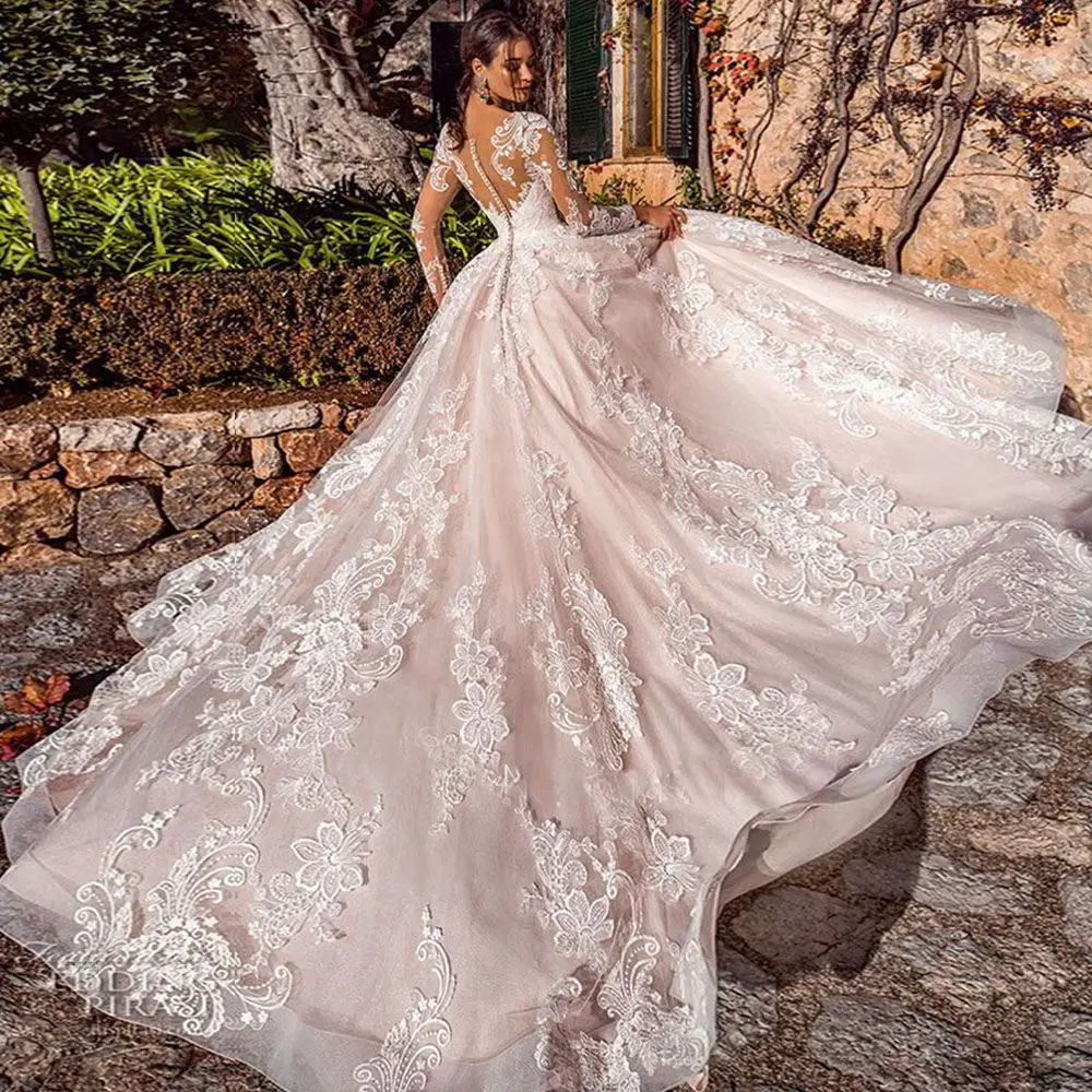 Luxury Ball Gown Vestidos De Novia Appliques Vestido De Noiva Long Sleeve Wedding Dress Customized Lace Robe De Mariée image 2