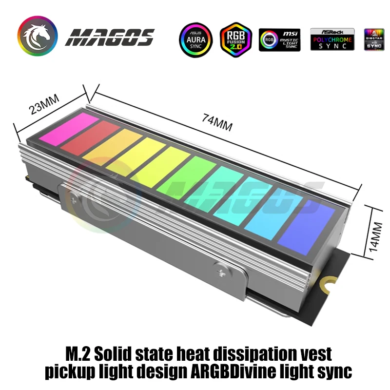 M.2 SSD Cooler 5V ARGB Infinity Lens, 2280 Solid State Heatsink Vest Pickup Light Design, Support Mobo AURA ASYNC