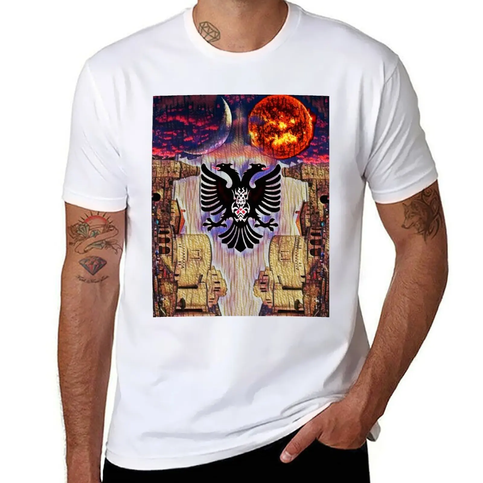 

Albania,Two headed eagle,Sun,Moon T-Shirt t shirt man casual t shirt man cotton T-Shirt