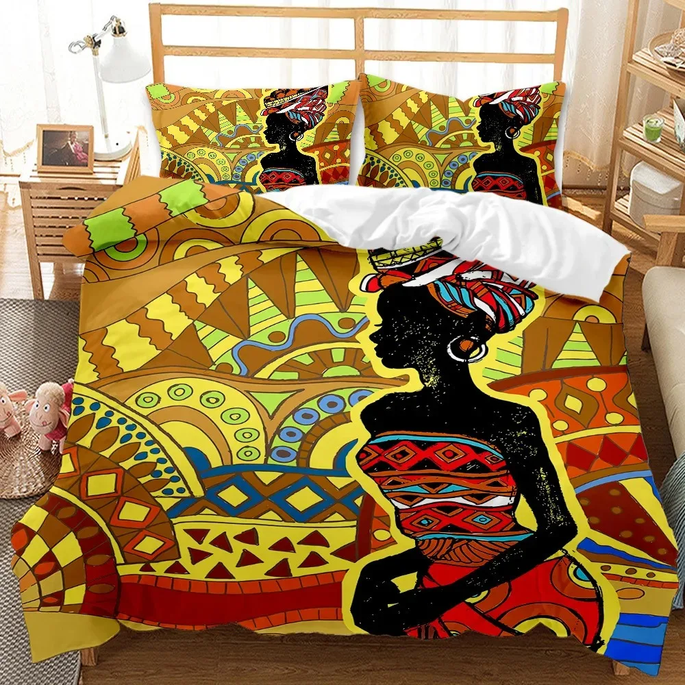 

African Duvet Cover Microfiber Ethnic Afro Twin Bedding Set African American Comforter Cover Orange Ancient Desert Quilt Cover