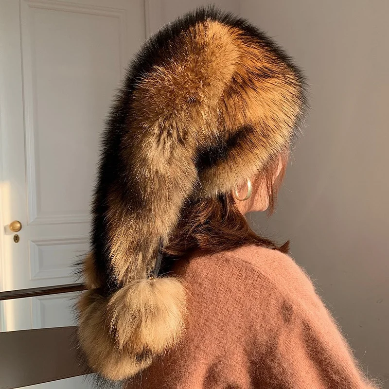 

Fluffy Overbearing Women's Fur Hat Winter Warm Soft Fox Fur Hat High Quality Light Luxury Travel Fur Hat