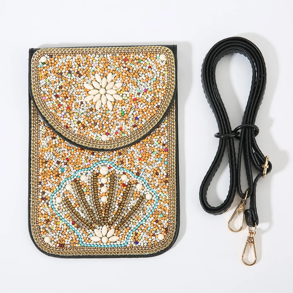 2026 جديد زهرة على شكل اليدوية مطرز حقيبة الهاتف المرأة العرقية بوهو Crossbody الحقيبة الجلدية الرجعية الملونة الأزهار المحمول محفظة