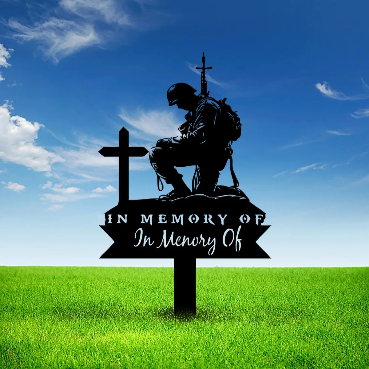 Custom Soldier Kneeling Metal Memorial Stake Personalized Veteran Army Grave Marker Name Sign Military Remembrance Stake Decor