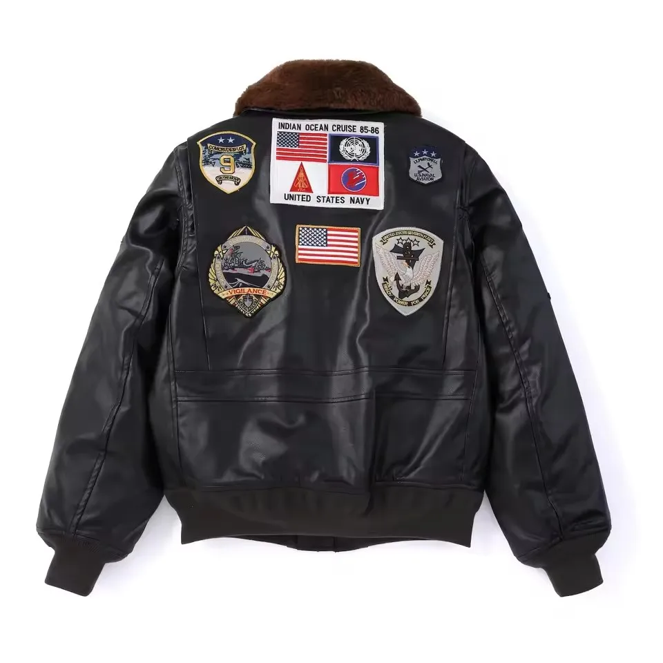 Men's Clothing Bomber Jacket Y2k Retro Leather Brown Fur Collar
