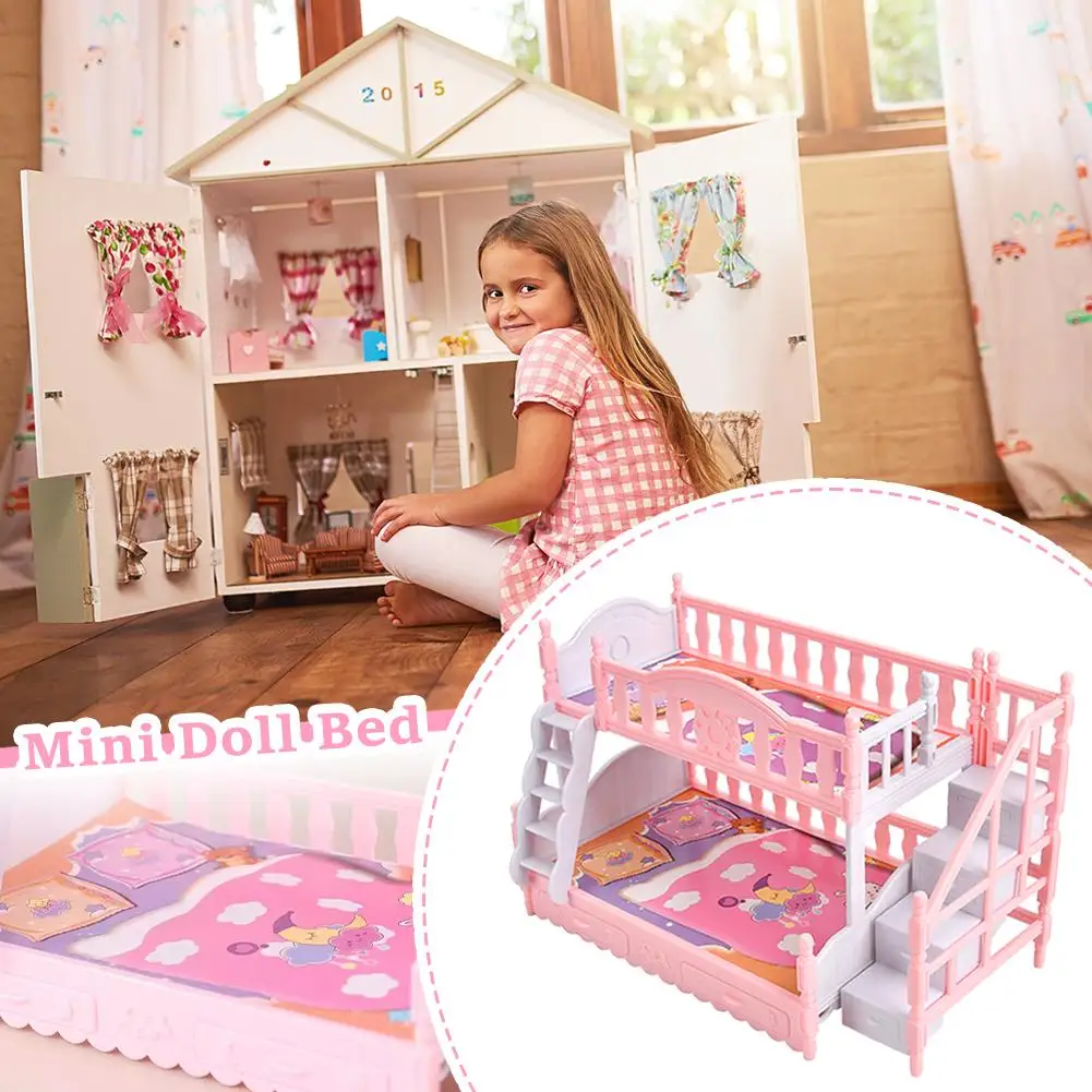 17cm Doll House Miniature Simulation European Style Princess Bunk Double Bed BJD Doll Furniture Toy Plastic Little Gir