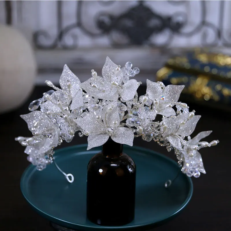 

Wedding Hair Tiara Crystal Bridal Flower Crown Silver Color Diadem Tiara Women Hair Accessories Headpieces Head Jewelry Headwear