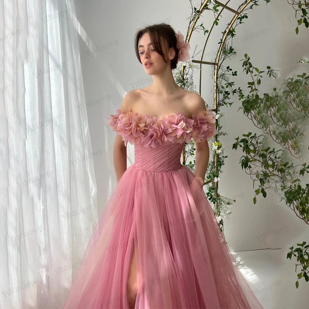 تول الزهور قبالة الكتف فستان حفلة موسيقية للنساء الجانب سبليت ألين الرعوية فساتين السهرة vestidos de fiesta أنيقة مخصصة #2