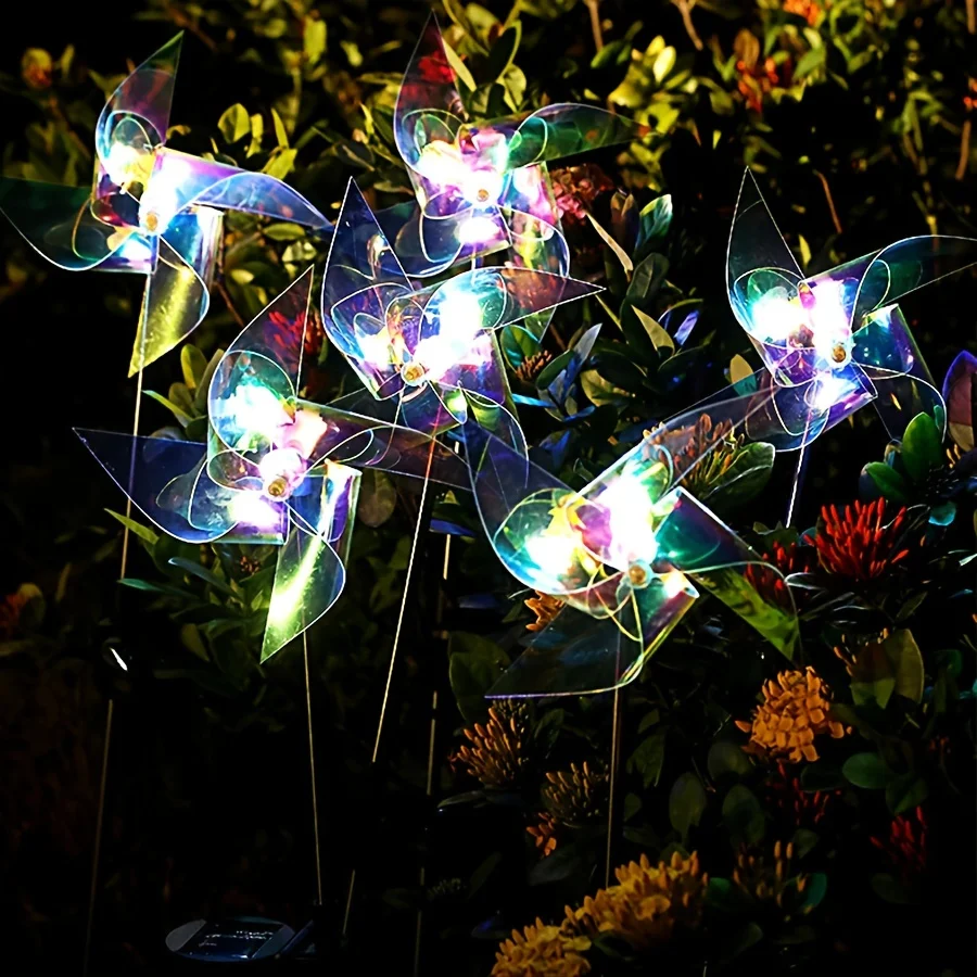 1PC LED Solar Laser Magic Color Windmill Ground Plug-In Lamp Outdoor Decoration Luminous Windmill Lighting Courtyard Lawn Lamp