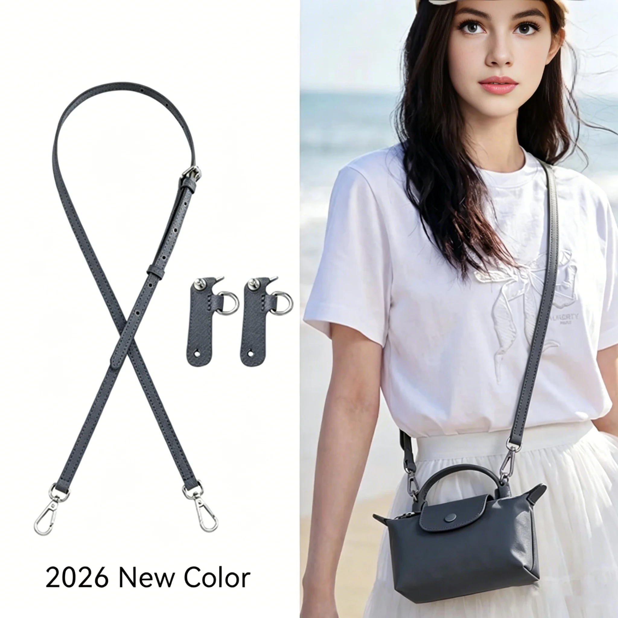 Two Layer Cowhide Bag Strap for Longchamp Mini Anthracite 2026 Durable Without Punching Modification Bag Accessories