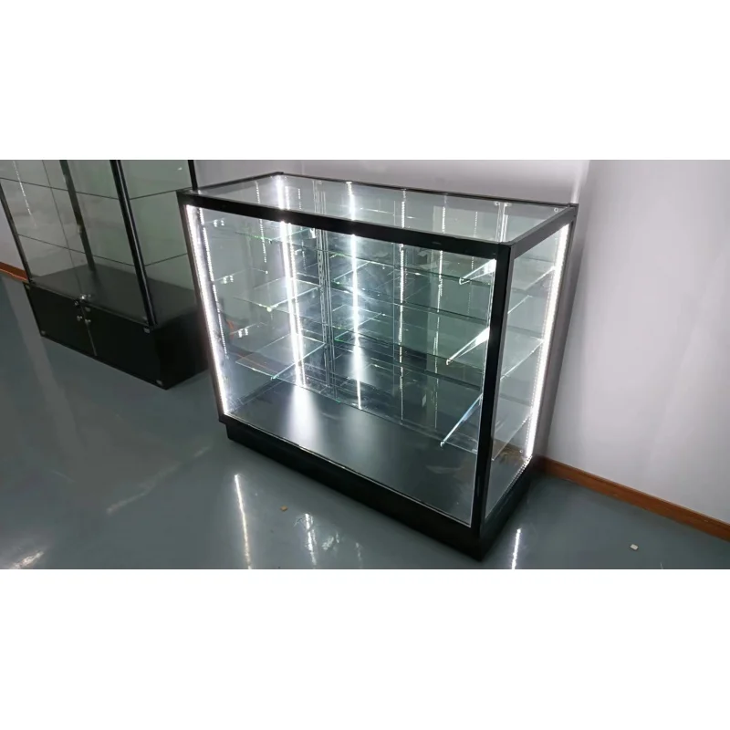 Custom. new design customized retail shop display cabinet cases aluminum frame full glass display showcase