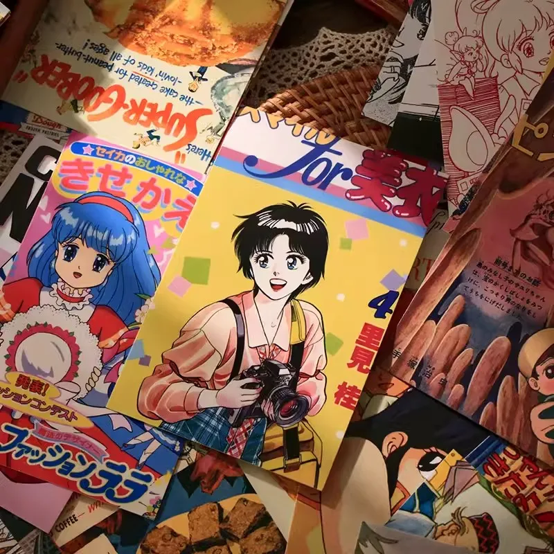 Juego de postales de estilo japonés Showa, tarjetas de felicitación de personajes de dibujos animados Retro, tarjeta de mensaje, tarjeta de regalo