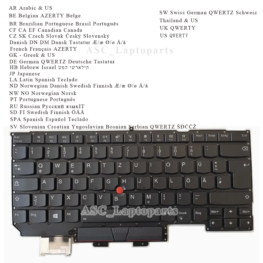 Arabic Beglain Brazil CF Czech Danish French Hebrew JP LA Keyboard for Lenovo ThinkPad X1 Carbon 5th 6th Gen 2017 2018 BACKLIT