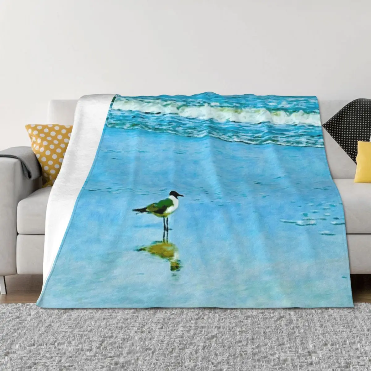 

A Special Gull on the Shore Throw Blanket Large Picnic Soft Beds Moving Blankets