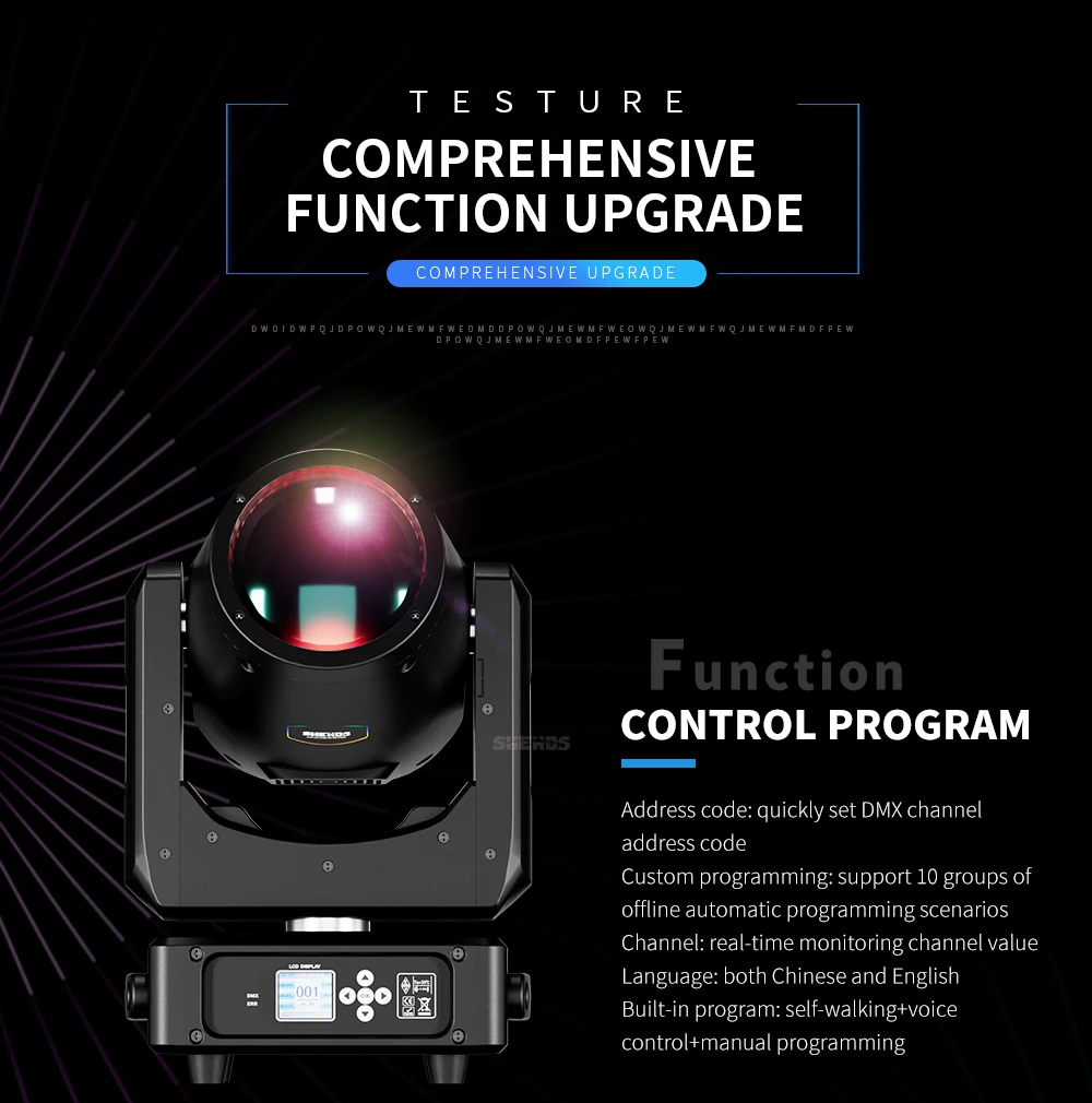 SHEHDS 230W 7R Super Beam Moving Head Blub DMX 512 Bühnenlichteffekt Professionell für Hochzeit DJ Disco Party 16/20CH 1,2 Grad – Detail 14