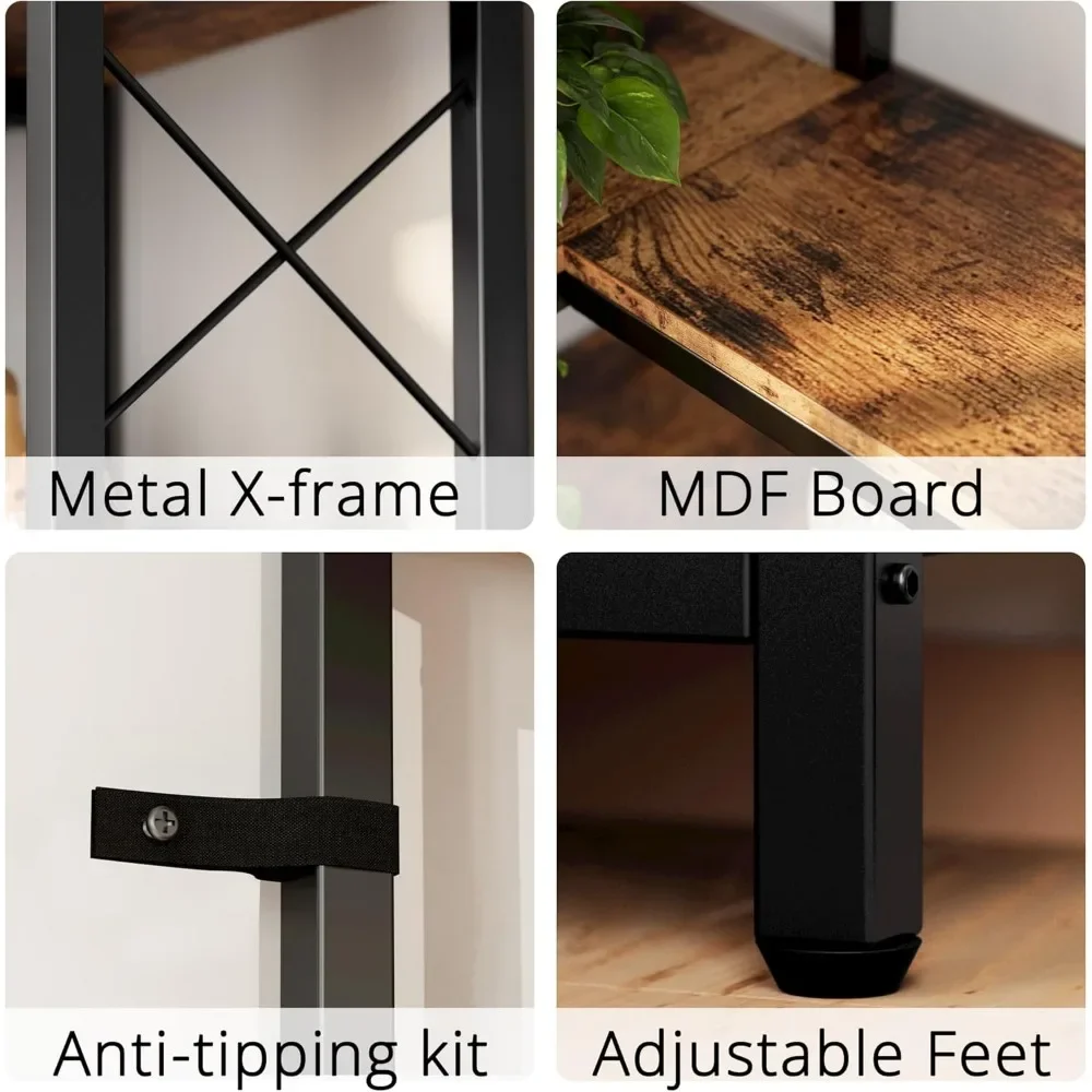 Corner Bookshelf, 7-Tier Industrial Corner Bookcase, Tall Corner Shelf Storage Display Rack with Metal Frame for Living Room