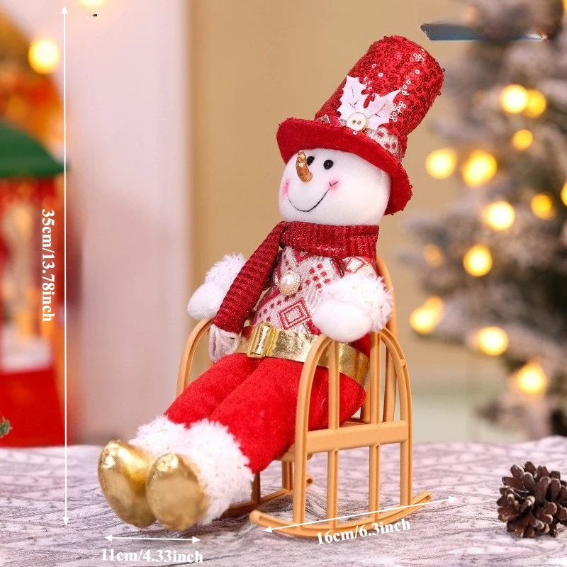 1PCS Christmas Ornament Fabric Rocking Chair Santa Ornament Plaid Fabric Tabletop Decoration Holiday Home Living Room Scene view 6