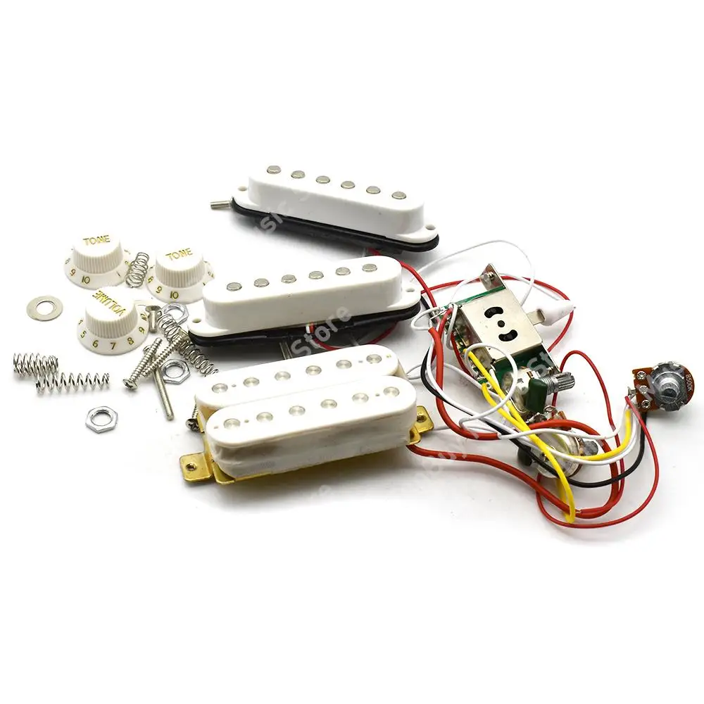 SSS SSH HSH HH Electric Guitar Pickup Wiring Harness Prewired with Tone Volume Control Switch for ST Electric Guitar Black/White