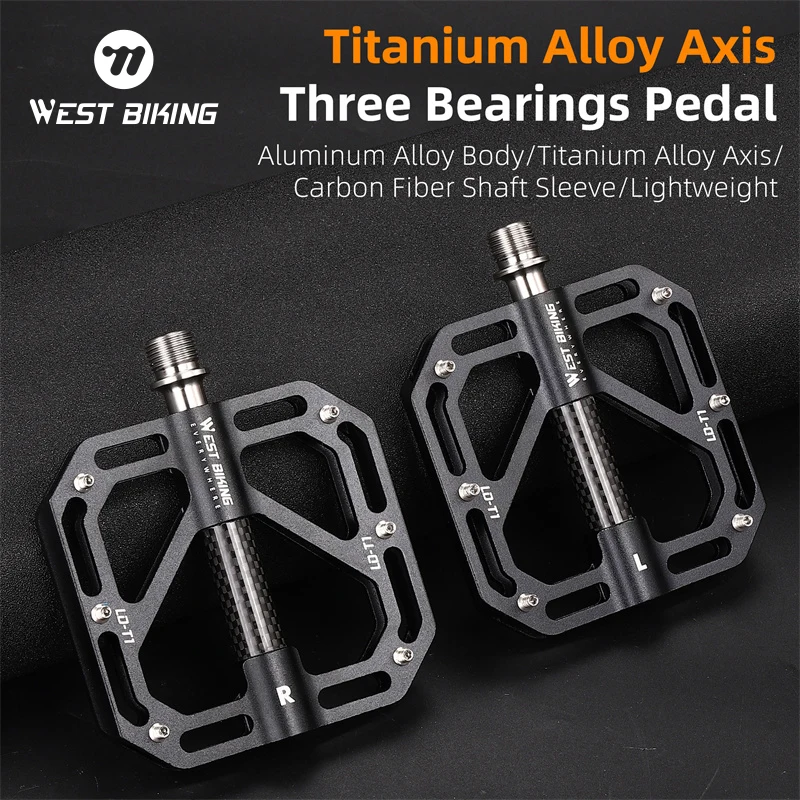 WEST BIKING Titanium Alloy 3 Bearing Bicycle Pedal Ultralight Titanium Axle MTB Road Bike Pedal Widen Anti-slip Cycling Pedals