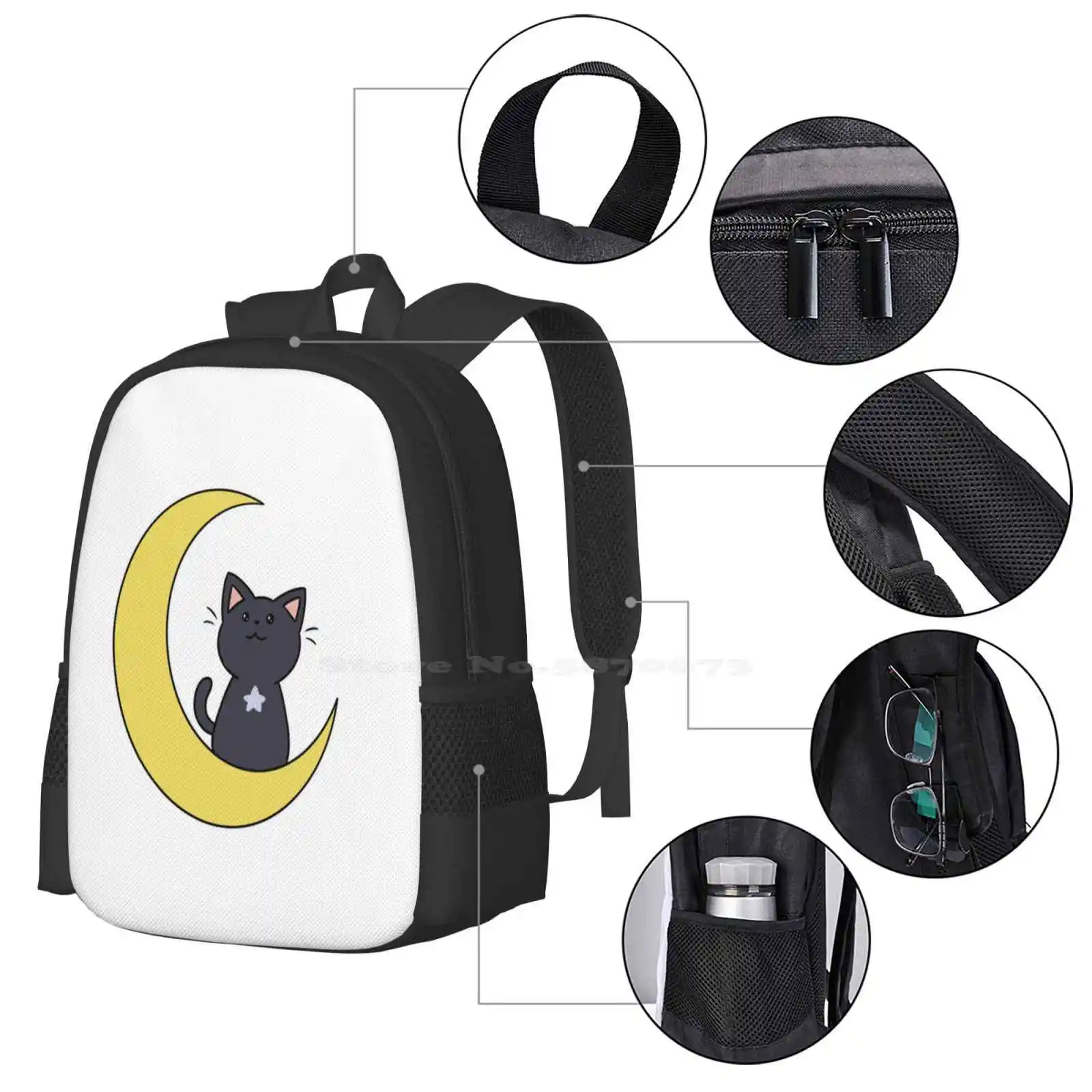 Moon Kitty Hot Sale Schoolbag Backpack Fashion Bags Moon Cat Kitty Star Doodle Kitten image 4