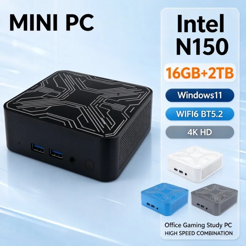 2026 Intel Core N150 Portable Mini PC Win11 16GB RAM 1TB/2TB SSD WiFi 6 BT5.2 4K UHD Pocket Small Host For Home Gaming & Work