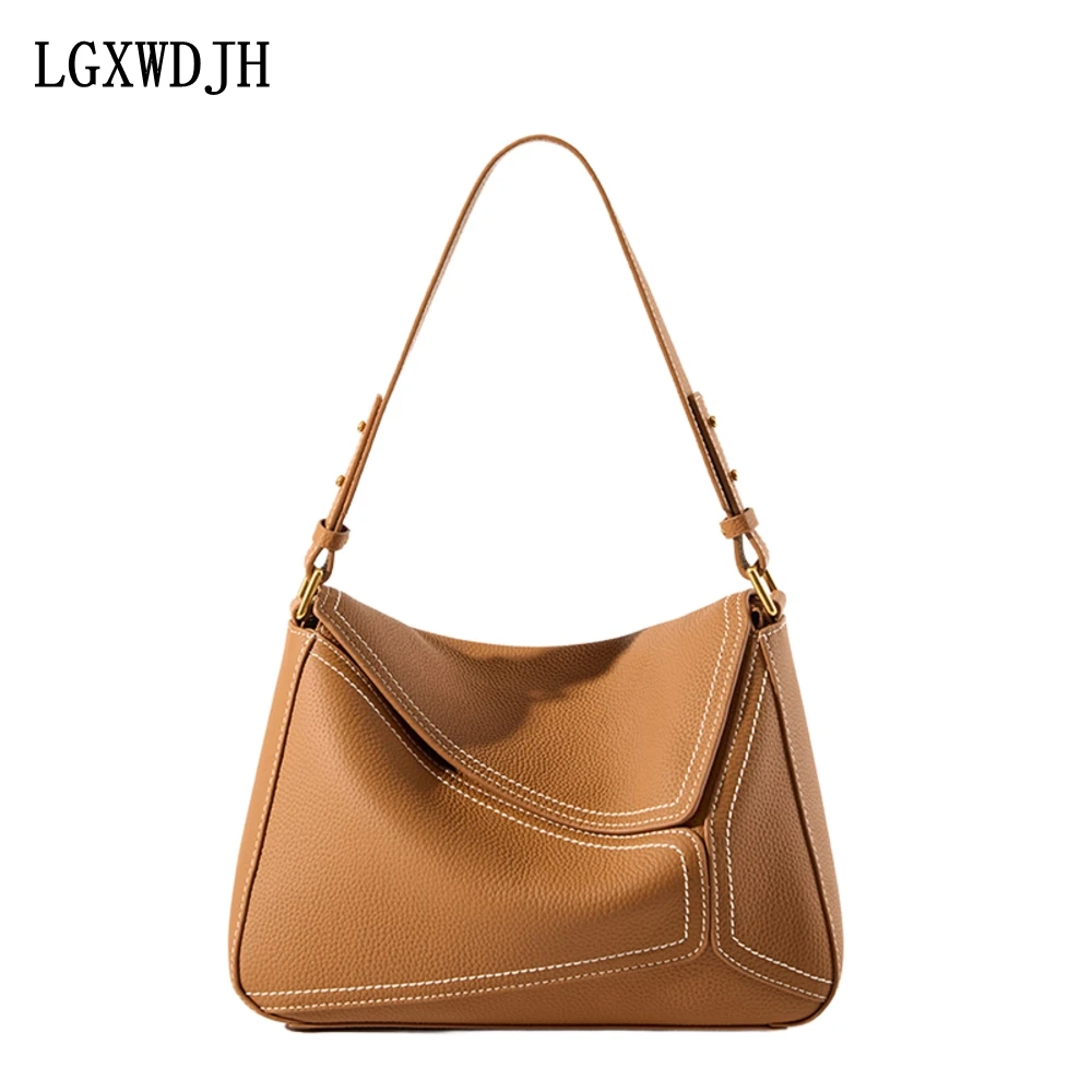 

Casual New Single Shoulder Underarm Bag Geometric Bag Women Genuine Leather Handbag Top Layer Cowhide Crossbody Commuter Bag
