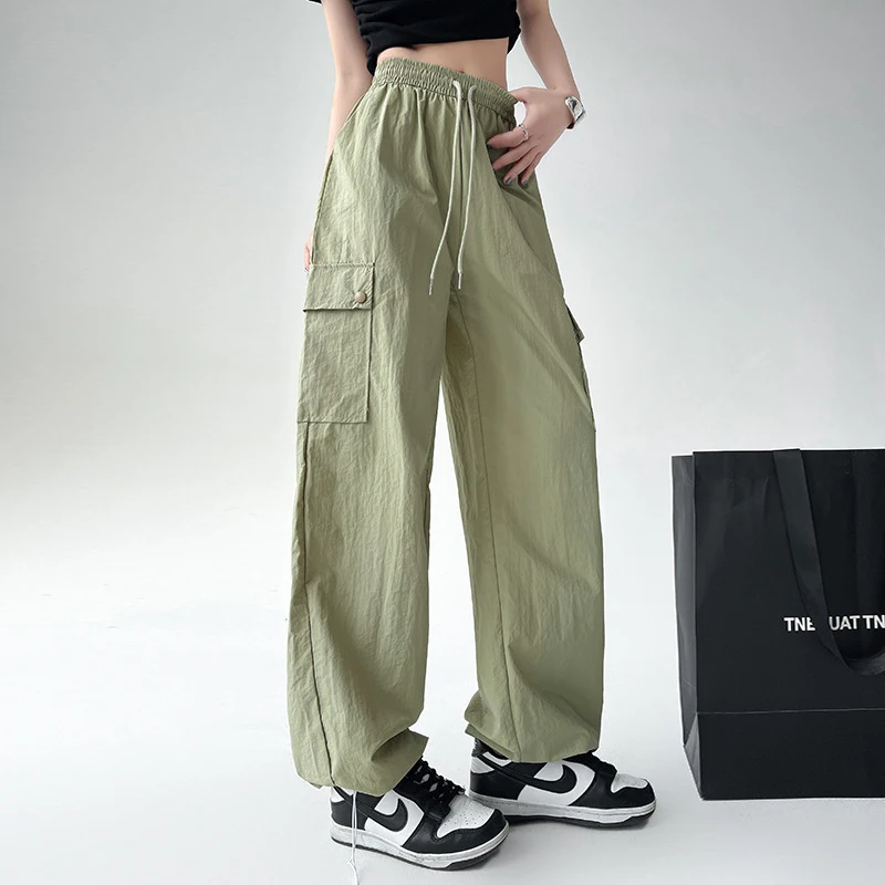 

Брюки-карго женские осенние нейлоновые парусиновые уличные брюки в американском стиле, провисающая молодежная лоскутная уличная одежда Wild