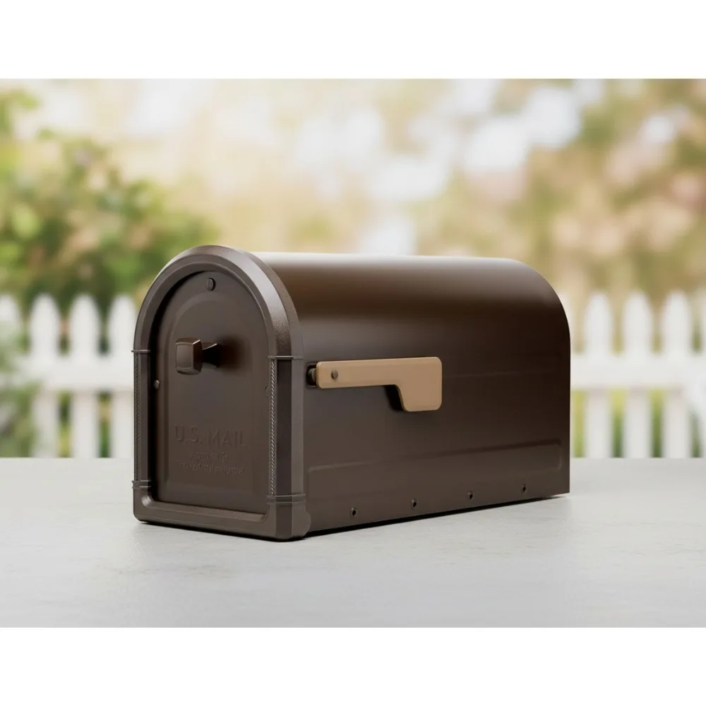 

Heavy Duty Steel Post Mounted Mailbox with Magnetic Latch, Rubbed Bronze Finish for Outdoor Use
