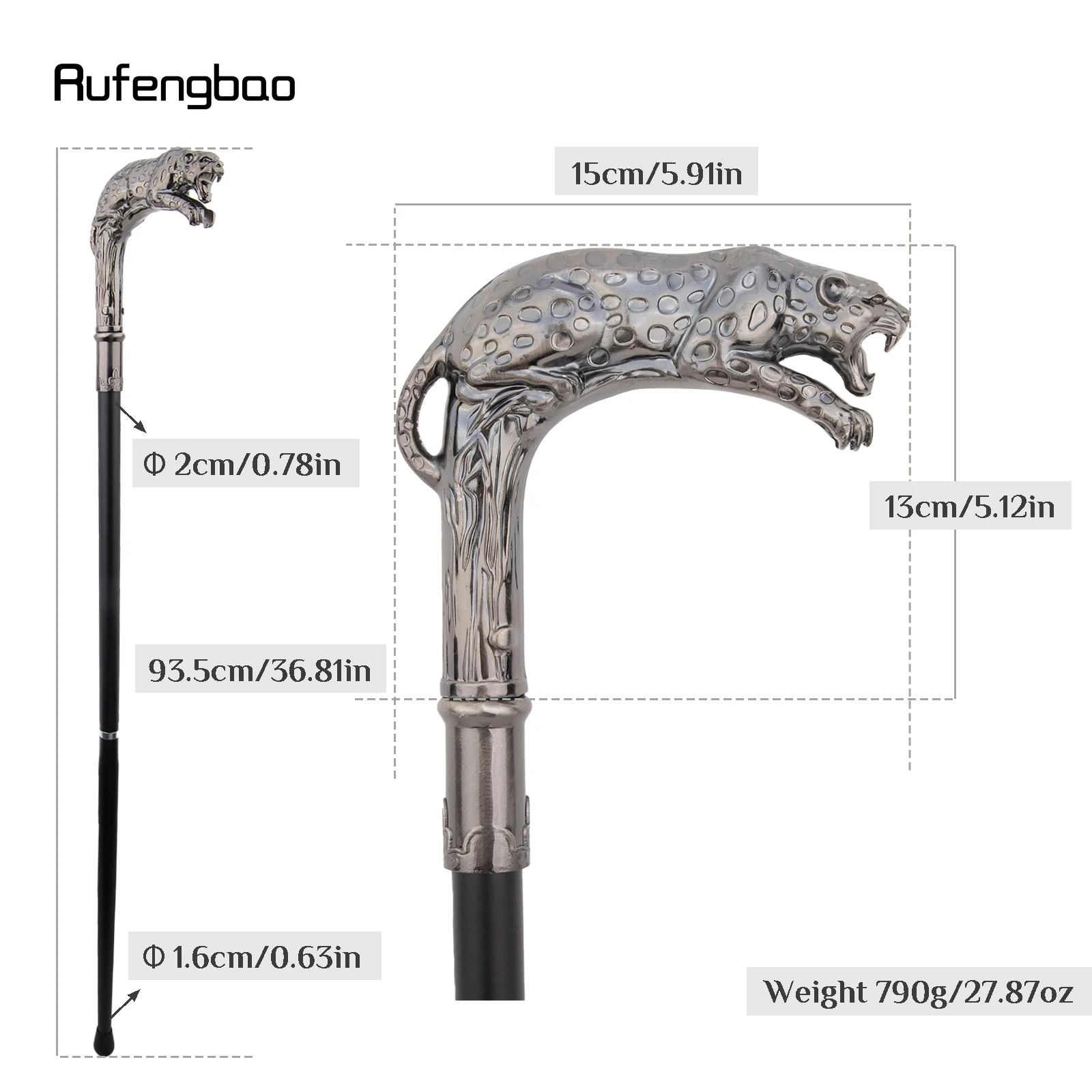 Silver Luxury Leopard with Tail Fashion Walking Stick for Party Decorative Walking Cane Elegant Crosier Knob Walking Stick 93cm