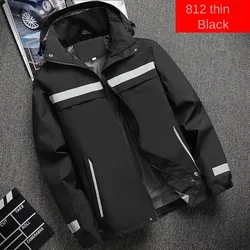 New men's jacket, fashionable reflective striped hooded jacket, outdoor sports zipper clothing, customizable logo printing