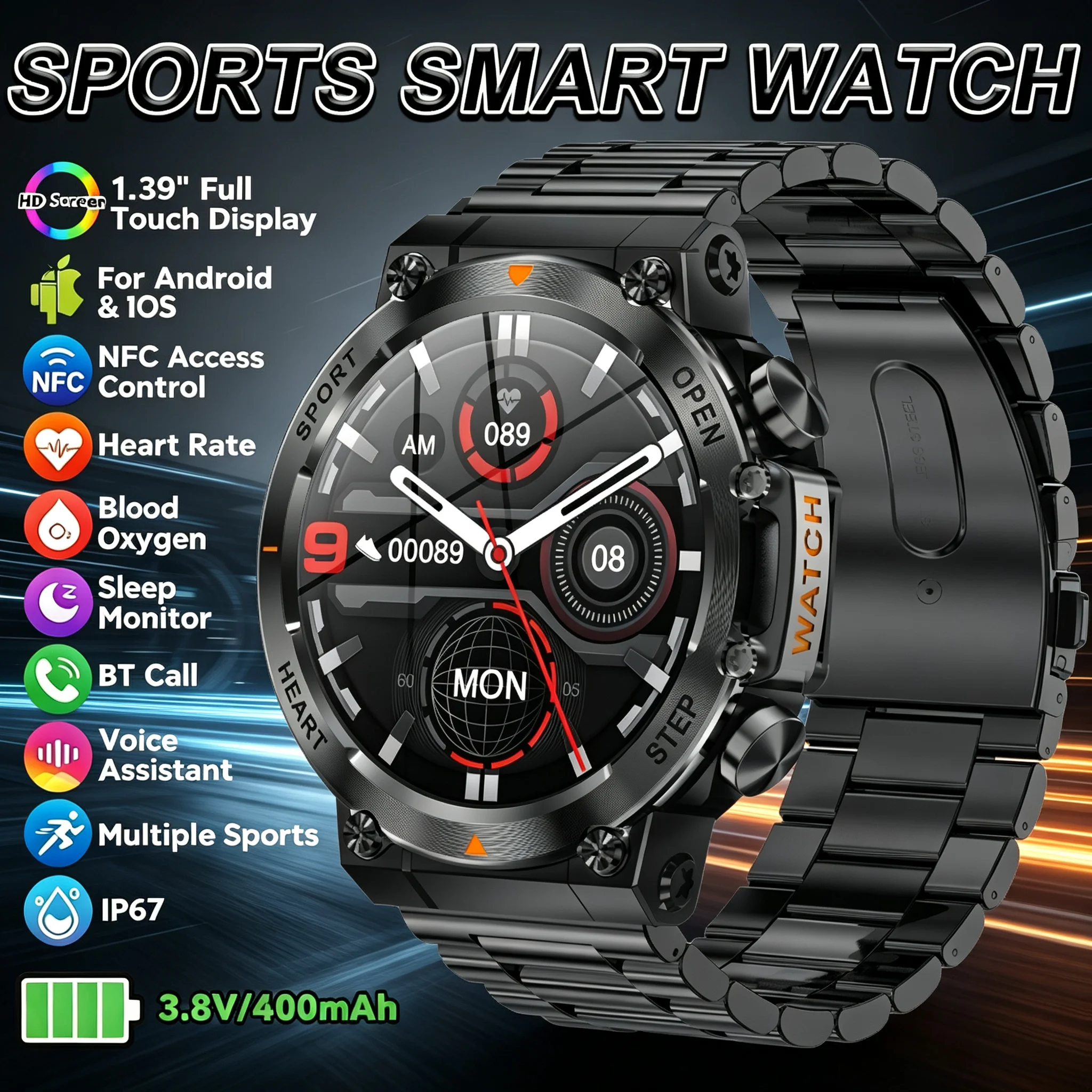 2026 NEW Smart Watch Men 1.39inch AMOLED Screen Bluetooth Call Custom Dial Heart Rate Health Monitoring Outdoor Sport Smartwatch