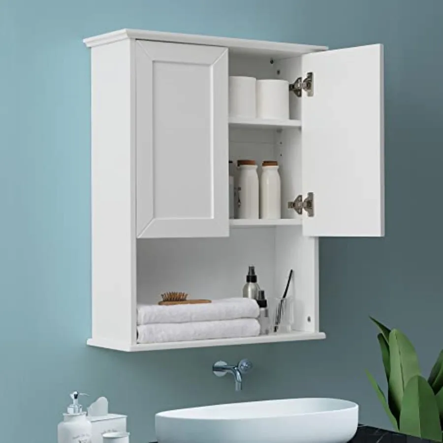 

Bathroom wall cabinet for over-toilet storage, MDF material, white finish, soft-closing hinges and adjustable shelves, 23x29, l