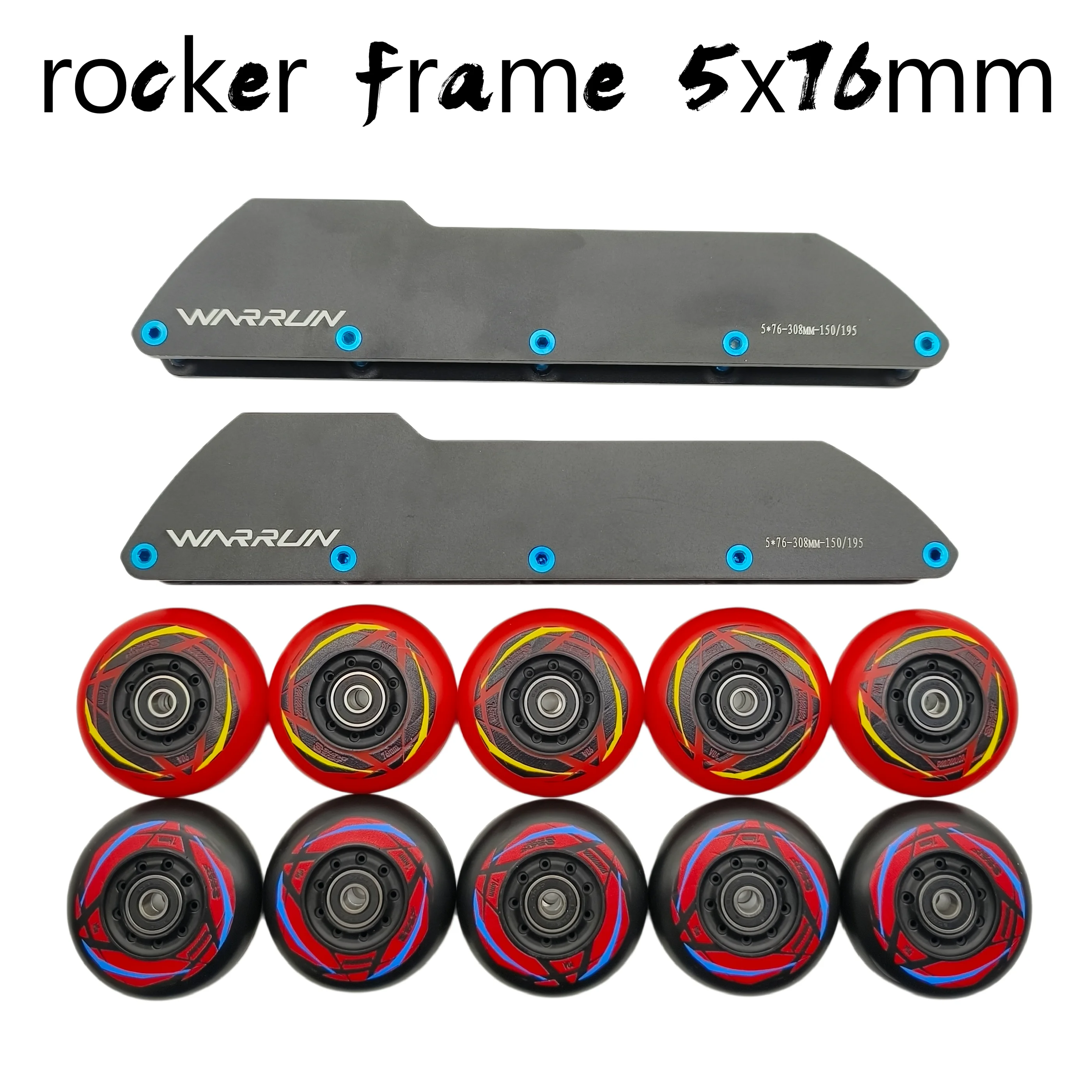 Skate frame rockered 5x76mm black with 10 wheels mount distance 150-165-195mm