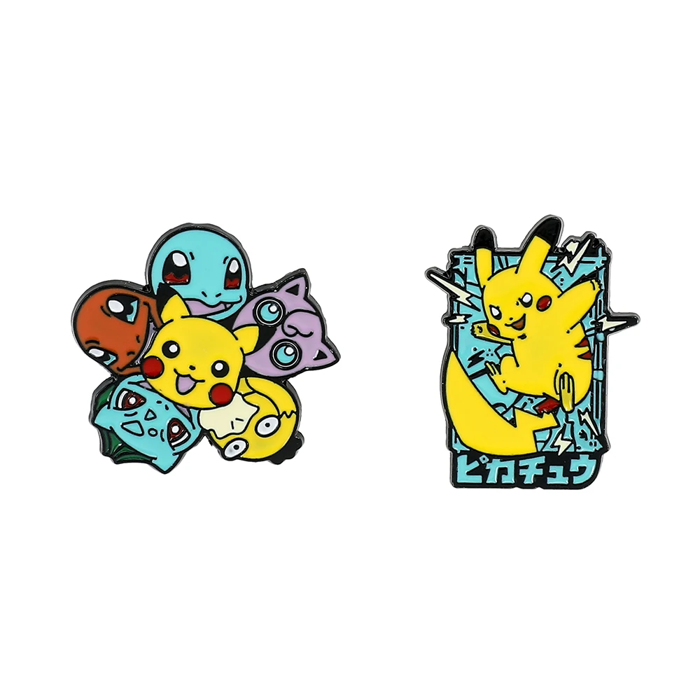 2 Pcs Creative Pikachu Cartoon Brooch Cute Squirtle Enamel Pin Metal Badge Clothing BackPack Jewelry