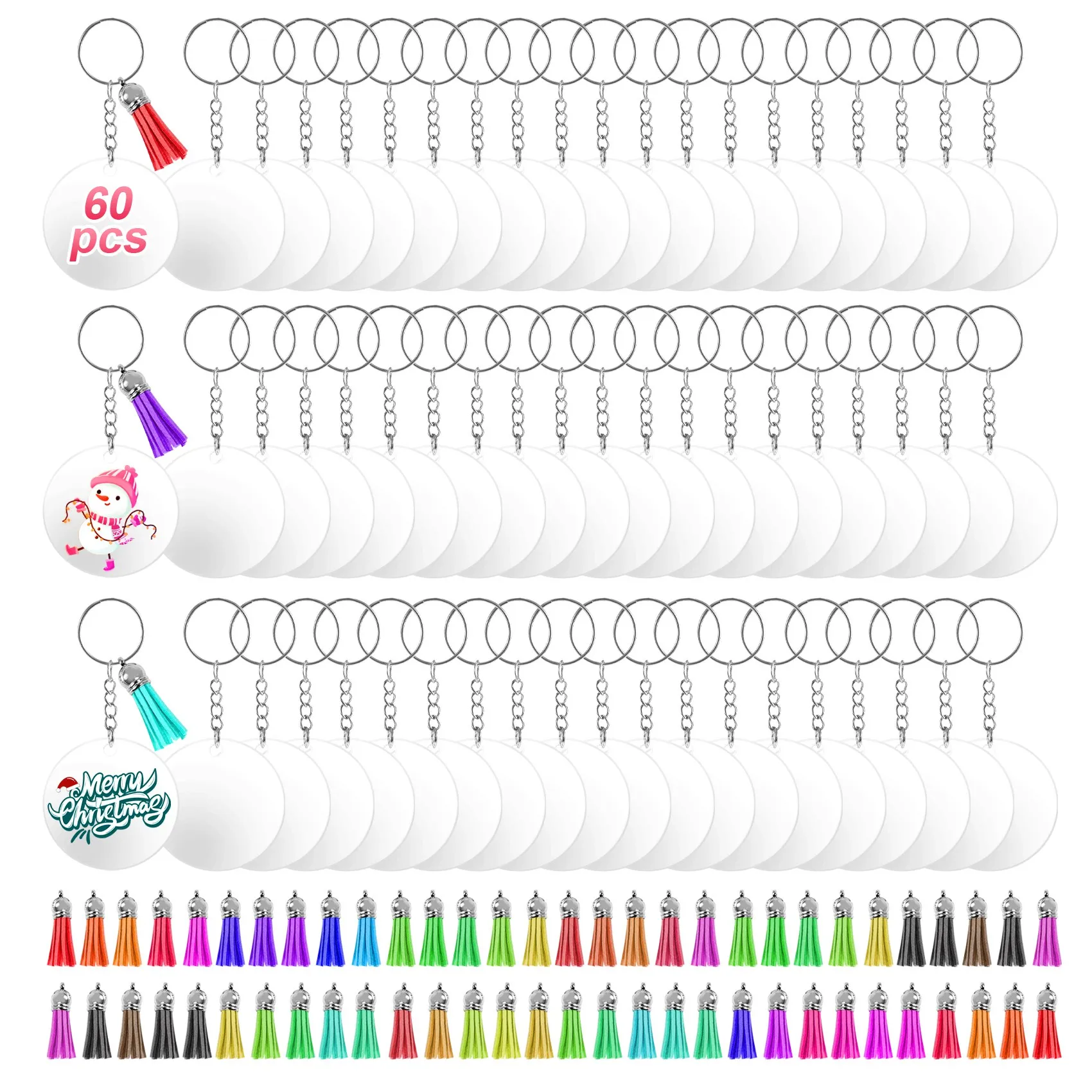 350Pcs Acrylic Clear Keychain Blanks for Vinyl with Blanks, Tassels, Jump Rings, Keychain Rings for DIY Keychain Craft