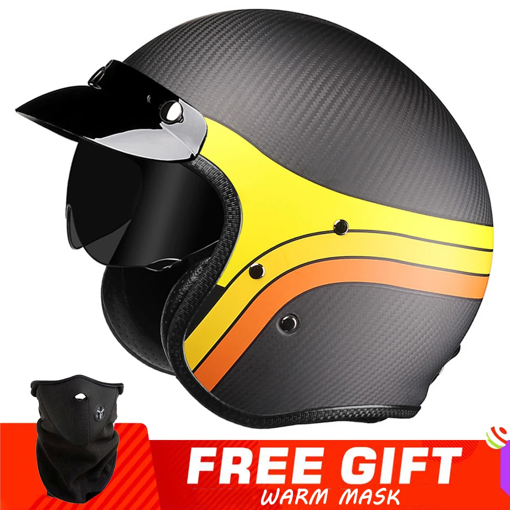 

Retro Casco Moto 3K 12K Universal Four Seasons Scooter Motorbike Accessories Real Carbon Fiber Motorcycle Helmet Men Woman