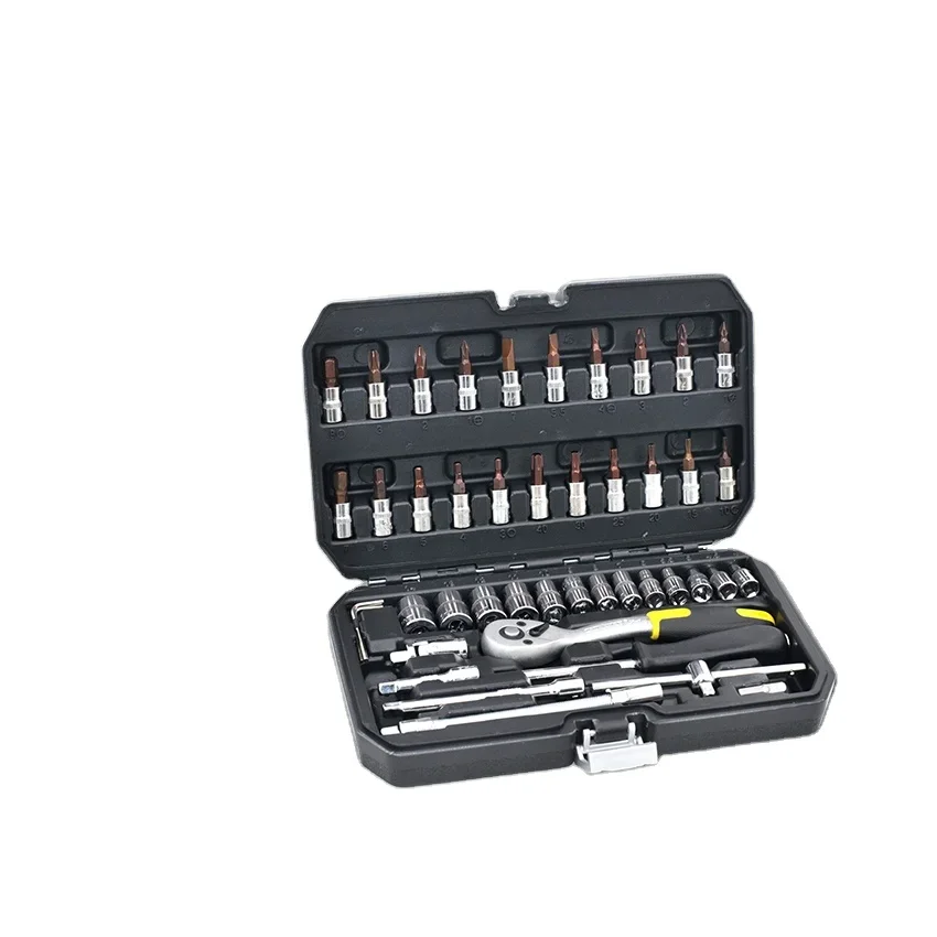 CROWNMAN 46pcs 1/4in 4-14mm Hand Tools Wrench Socket Bits Screwdriver Sets
