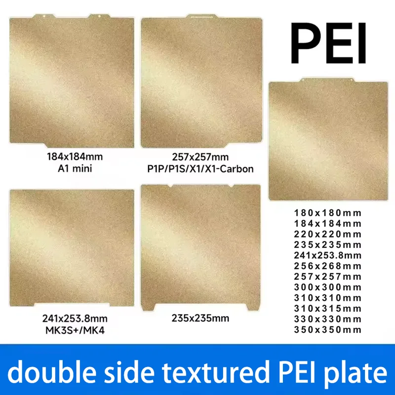

Текстурированный лист ENERGETIC 257/310/330/235/355/250 мм PEI для Bambu P1P X1 A1 QIDI Plus 4 X-Max 3 Ender 3 V3 SE/KE