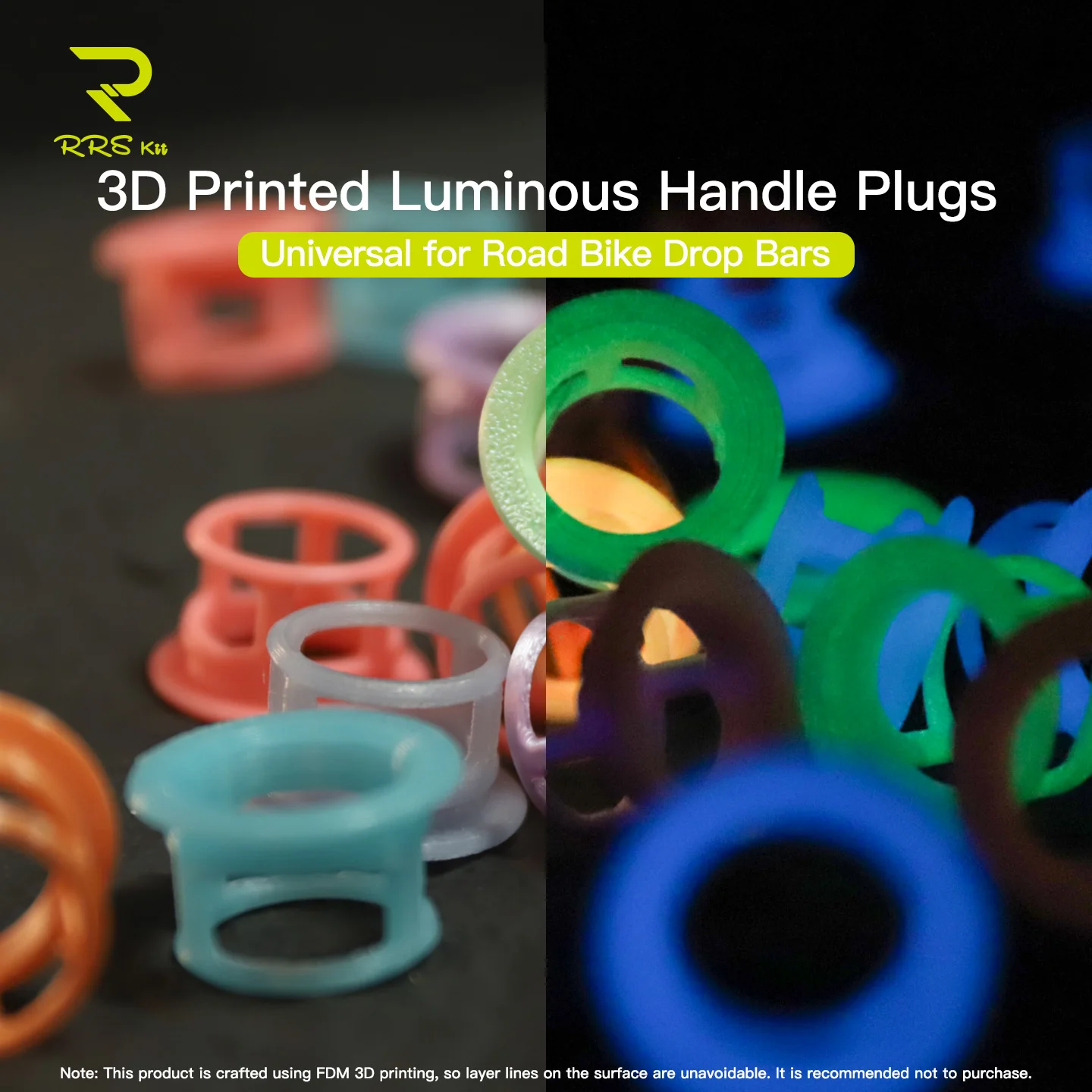 Rrskit الطريق دراجة قطرة المقود ثلاثية الأبعاد مطبوعة مضيئة سدادة طرفية Noctilucent الطريق الدراجة قطرة القضبان العالمي خفيفة للغاية مقبض المقابس #1