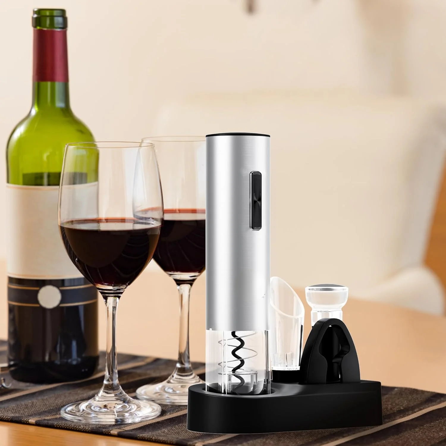 Rechargeable, One-touch Automatic Wine Bottle Corkscrew Opener (Stainless Steel) Set， Wine Accessories and Wine Gift Sets