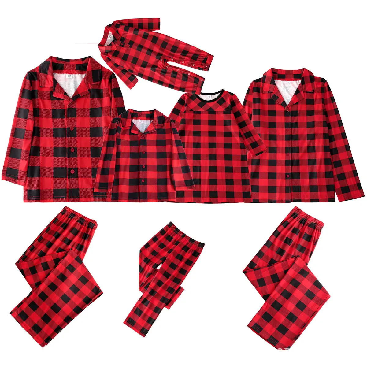 2024 New Year Couple Family Christmas Pamas Red Plaid Costume For Adult Mother Kids Clothes Matching Outfits Sleepwear Set