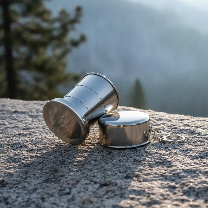 Stainless Steel Collapsible Travel Cup With Portable Keychain Supports Custom Logo Perfect For Hiking Camping Daily Use
